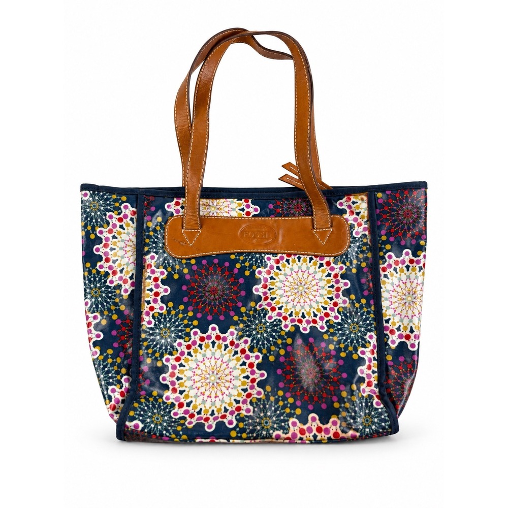 Fossil Vintage Y2K Multi-Color Geometric Floral Coated Canvas Shoulder Bag Purse
